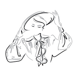 Woman fashion model logo design  template. Vector freehand sketch