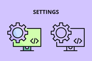 Obraz premium Settings Icon. Cog, Gear, Code Sign In Outline And Filled Color Style For Web Development. Vector Graphics.