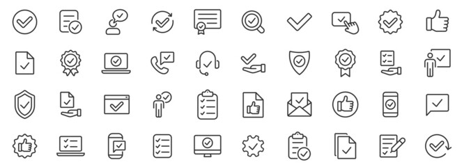 Approve thin line icons. Checkmark icon. Approved symbol vector