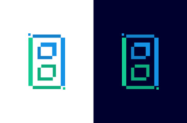 Number 8 digital logo design with pixel icon for technology template or element