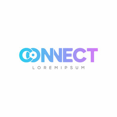 Connect Blue Purple Gradient Logo Design Template Elements. Connected c and o letters with dot. Connected linked n and n letters. Modern Networking Logo Design.
