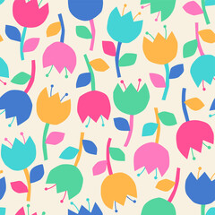 Fototapeta na wymiar Colorful hand drawn tulip seamless pattern background.