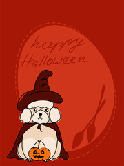 Happy Halloween - dog in monsters costumes, Halloween party. Illustration, banner, post