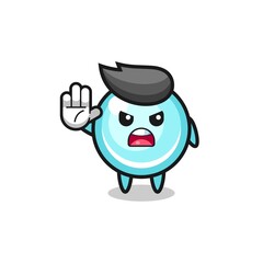 bubble character doing stop gesture