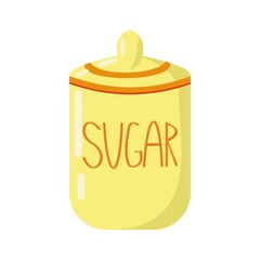 Ceramic kitchenware Yellow sugar bowl Cartoon vector illustration on white background.