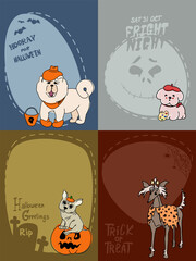 Happy Halloween - dog in monsters costumes, Halloween party. Illustration, banner, post