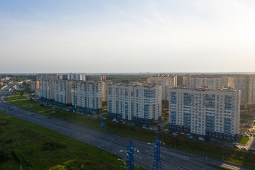 New residential areas and new buildings in Moscow. Aerial view of the area near the Vnukovo landfill