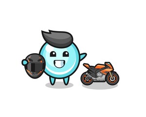 cute bubble cartoon as a motorcycle racer