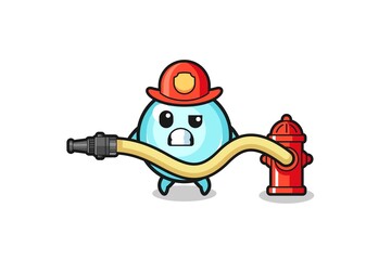 bubble cartoon as firefighter mascot with water hose