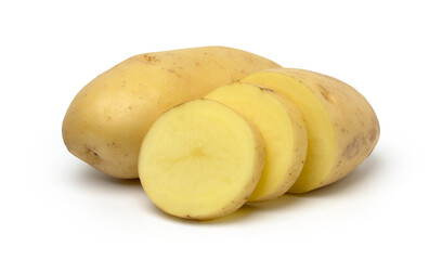 Potatoes and sliced isolated on white background, with clipping path.