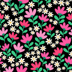 Cute hand drawn floral seamless pattern background.