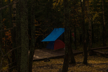 tent in the autumn forest