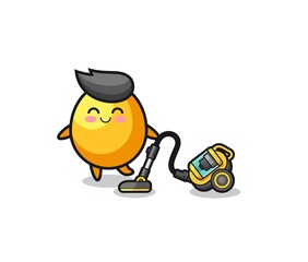 cute golden egg holding vacuum cleaner illustration
