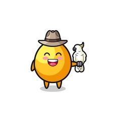 golden egg zookeeper mascot with a parrot