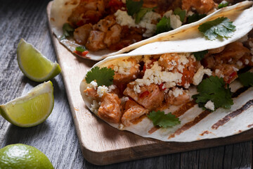 Wheat tortillas with chicken and salsa