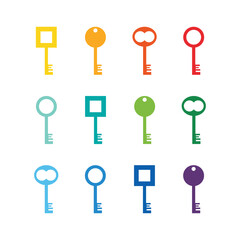 Big set, collection of colorful keys icons isolated on white background.
