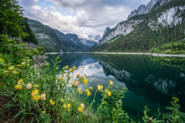 Beautiful mountain Gosau lake and Dachstein peaks, Austria