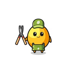 cute golden egg as gardener mascot
