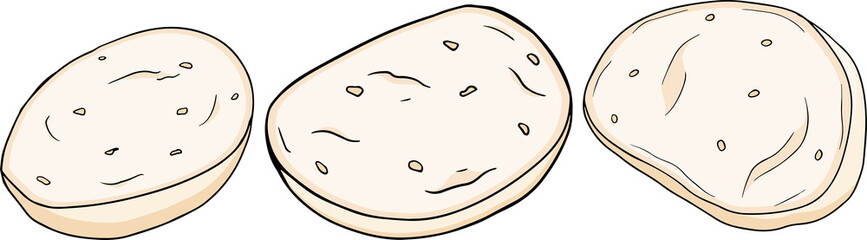 Mozzarella cheese ball, slice and pieces. Hand drawn colored sketch style drawing of traditional Italian cheese. Fresh soft cheese. Vector illustration.