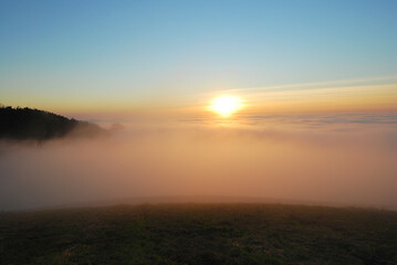 Obraz premium Fog over the Rhine valley. Upper Rhine, Baden Baden, Germany