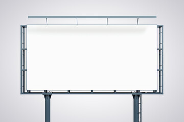 Obraz premium Blank white billboard isolated on light background, front view. Mockup, 3D Rendering
