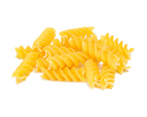 Italy uncooked spiral pasta isolated on the white background