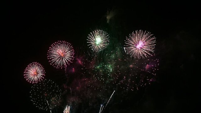 Colorful fireworks exploding with shining in annual festival