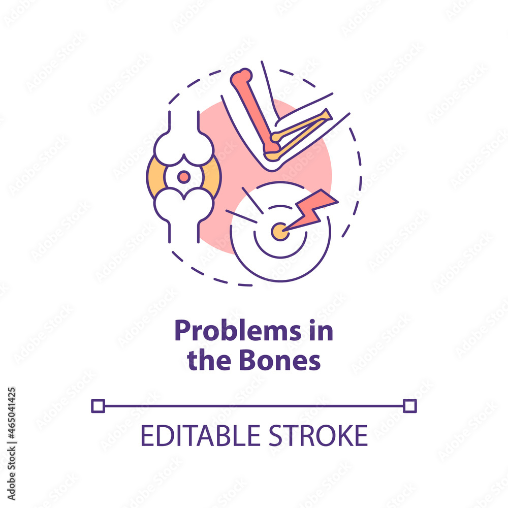 Poster problems with bones concept icon. accute pain in joint. physical disorder. physiotherapy abstract id