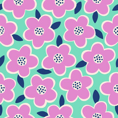 Cute hand drawn floral seamless pattern background. 