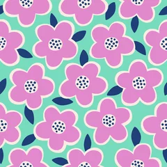 Wall murals Turquoise Cute hand drawn floral seamless pattern background. 