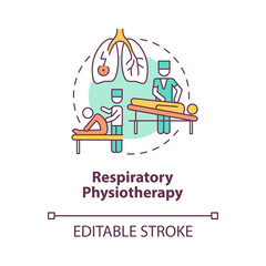 Respiratory physiotherapy concept icon. Professional therapist. Patient with chest pain. Treatment abstract idea thin line illustration. Vector isolated outline color drawing. Editable stroke
