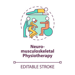 Neuro musculoskeletal physiotherapy concept icon. Physical rehabilitation. Therapist treatment abstract idea thin line illustration. Vector isolated outline color drawing. Editable stroke