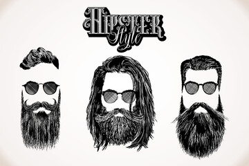 Hipster Style Hair Beards Barbershop Fashion Gentleman Tattoo Engraving Hair