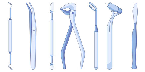 Dental tools and instruments icons set. Stomatology supplies vector icon in a flat style isolated on a white background. Vector illustration