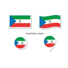 Equatorial Guinea flag logo icon set, rectangle flat icons, circular shape, marker with flags.