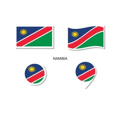 Namibia flag logo icon set, rectangle flat icons, circular shape, marker with flags.
