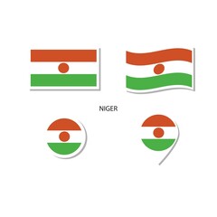 Niger flag logo icon set, rectangle flat icons, circular shape, marker with flags.