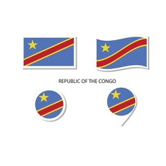 Republic of the Congo flag logo icon set, rectangle flat icons, circular shape, marker with flags.