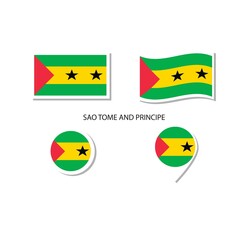Sao Tome and Principe flag logo icon set, rectangle flat icons, circular shape, marker with flags.