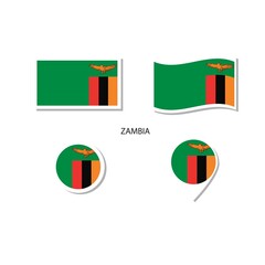 Zambia flag logo icon set, rectangle flat icons, circular shape, marker with flags.