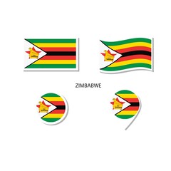 Zimbabwe flag logo icon set, rectangle flat icons, circular shape, marker with flags. - obrazy, fototapety, plakaty