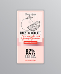 Grapefruit chocolate label template. Modern vector packaging design layout. Isolated