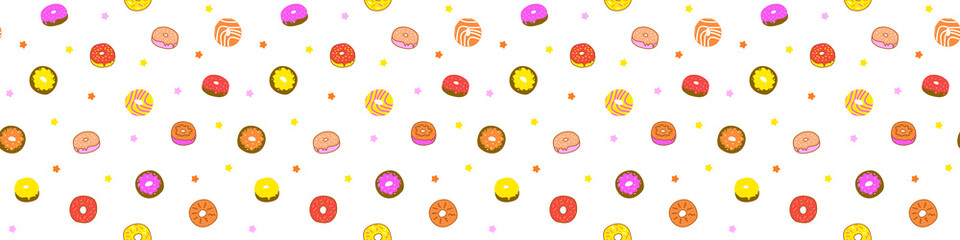 colored donuts pattern. on a white background.Seamless pattern with colorful sweet donuts.Donuts in flat style. Template for print ,background, postcard, cases, poster. Sweet dessert seamless pattern.