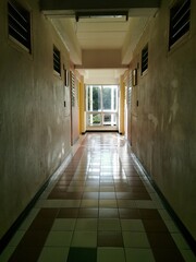  apartment  old  abandoned building  in the shadow of the evening sun