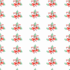 Hand drawn watercolor seamless candy cane pattern isolated on white background.Perfect for gift wrapping paper,fabrics.