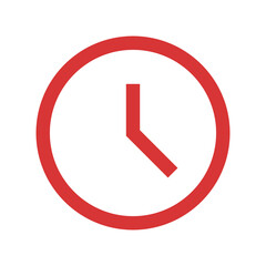 Clock vector icon. Red symbol