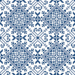 Cross-stitch embroidery style vector seamless pattern - inspired by the old folk art designs from Bosnia and Herzegovina Zmijanjski vez 
