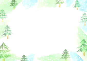Obraz premium 水彩で描いたモミの木の背景イラスト