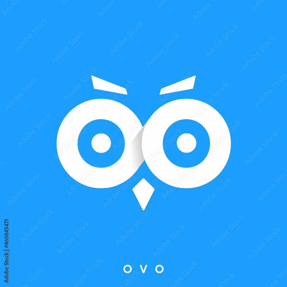 Poster abstract initial letter o, o, v linked creative owl logo. blue circular rounded infinity style with 