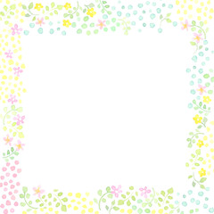 水彩で描いたナチュラルな花と水玉の背景イラスト